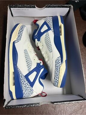 Jordan Spizike Low in White, Blue and Red Accents